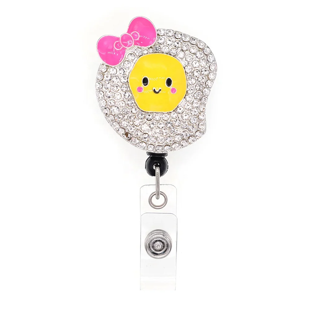 

Cute Rhinestone Enamel Retractable Bady with Bow ID Badge Holder Reel Clip