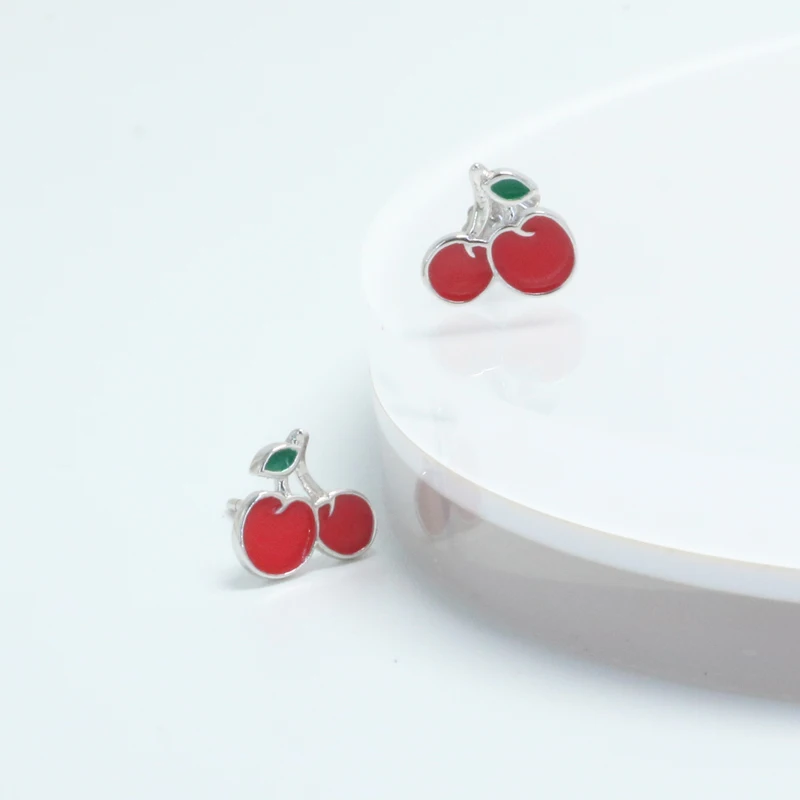 

Farfetch fashion jewelry sterling Silver 925 Cherry stud Earrings for gifl Christmas gift