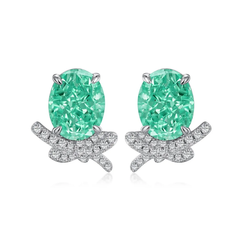 

New S925 Sterling Silver Emerald Crystal Stud Earring Gold Plating Green Zircon Bow Design Earring For Girls And Women