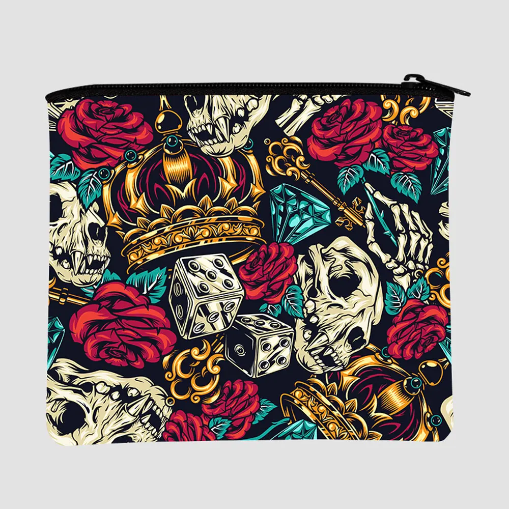 

2021 custom cosmetic cases wallet makeup bag Skull pattern card holder manufacturer zipper tote toiletry for ladies men bags