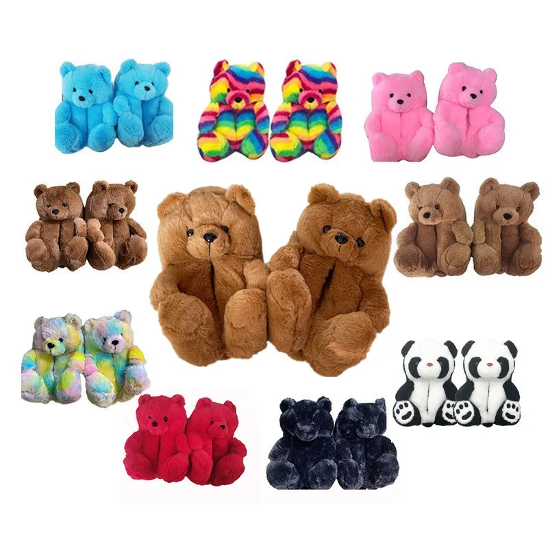 

Plush Indoor House Slippers Wearable Cheap Teddy Bear Slippers Colorful Teddy Bear Slippers  Fits All