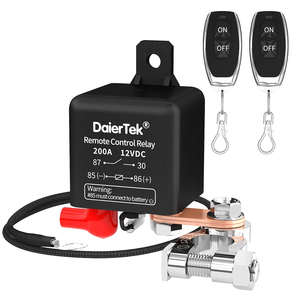 

Battery Disconnect Switch 12V 200A Anti-Theft Remote Control Switch with Two Wireless Control Relay Fobs for Auto Truck Boat