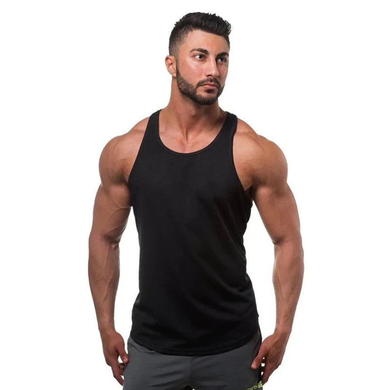 

New male base solid color fitness cotton sling vest muscle men's sport vest tank top
