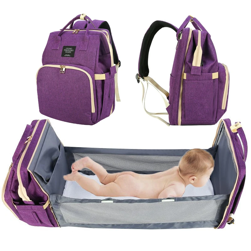 

Fashion Multifunction Large Capacity Waterproof Baby Diaper Bag Backpack With Bed, Purple/blue/green/black/gray/pink/spliced color