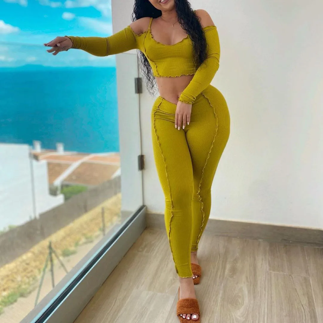 

FS4905D Hot sale women crop tops and Pants sets casual Fashion Fall Outfits