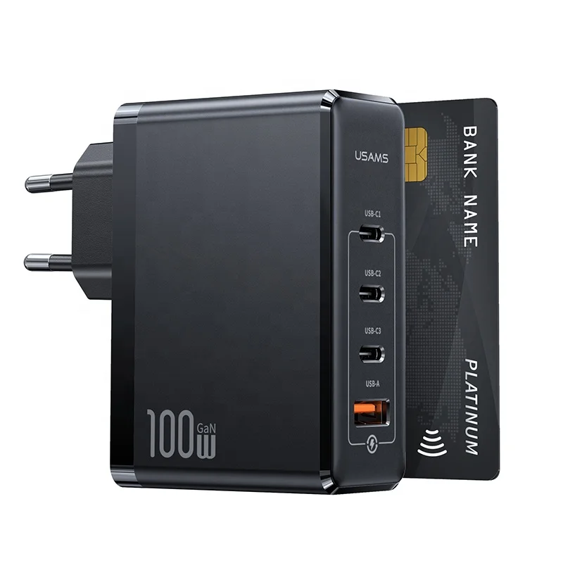 

USAMS CC163 charger 100w High Power EU Plug GaN Fast Charging Adapters Fast PD Wall charger Adapter One A Port Three C Port