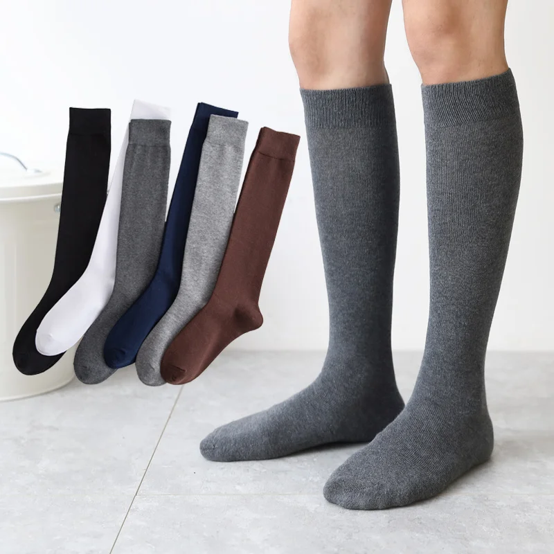 

Hot selling long custom logo manufacture business men compress high cotton quality black knee high cotton warm length tube socks