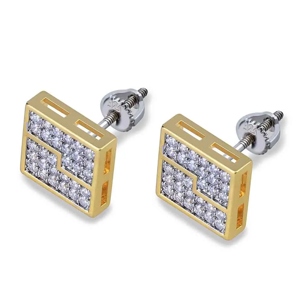 

Women New Style Gold Earring Split Square Ladder Stud Earring Hip Hop Bling Bling High Quality Men's Earrings Jewelry