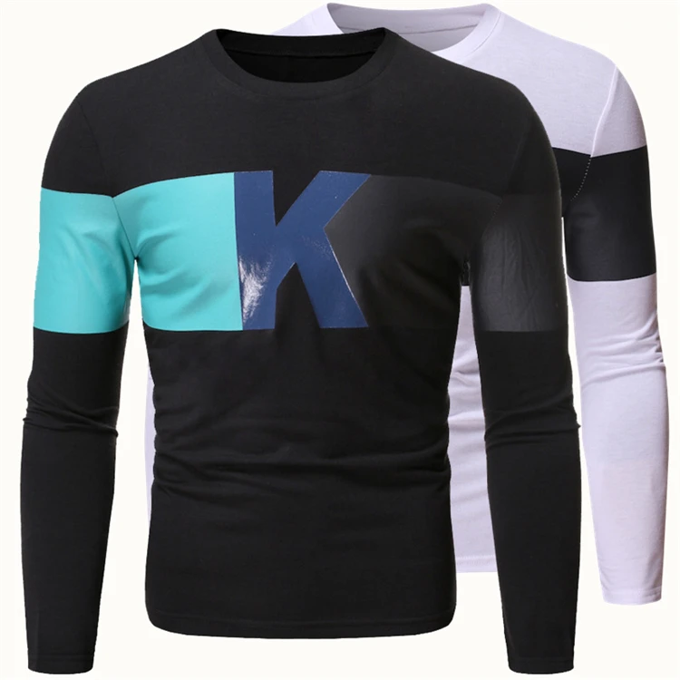 

Simple style color matching letter printed t shirt men 2021 high quality t shirt men cotton slim fit long sleeve t shirt men
