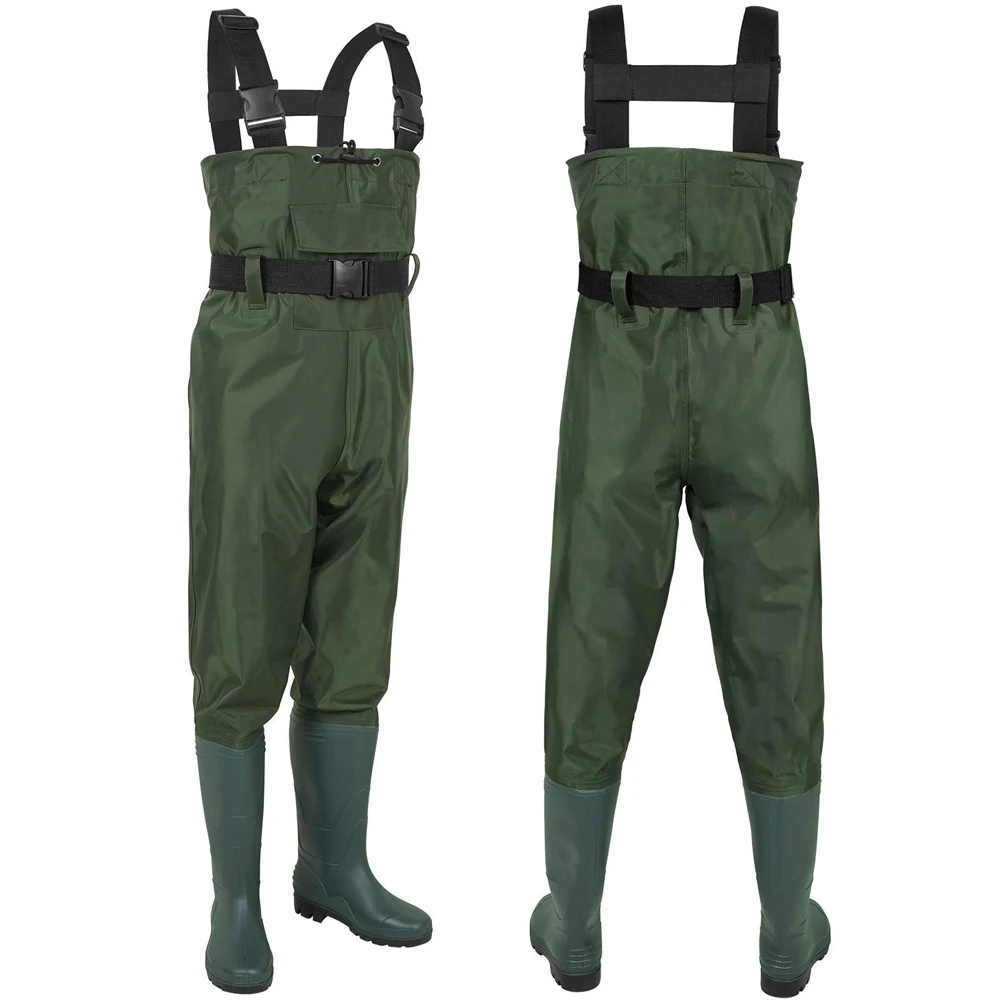 
Bootfoot chest wader, 2-Ply Nylon/PVC waterproof fishing & hunting waders for Men and Women (Green and Brown) B07 