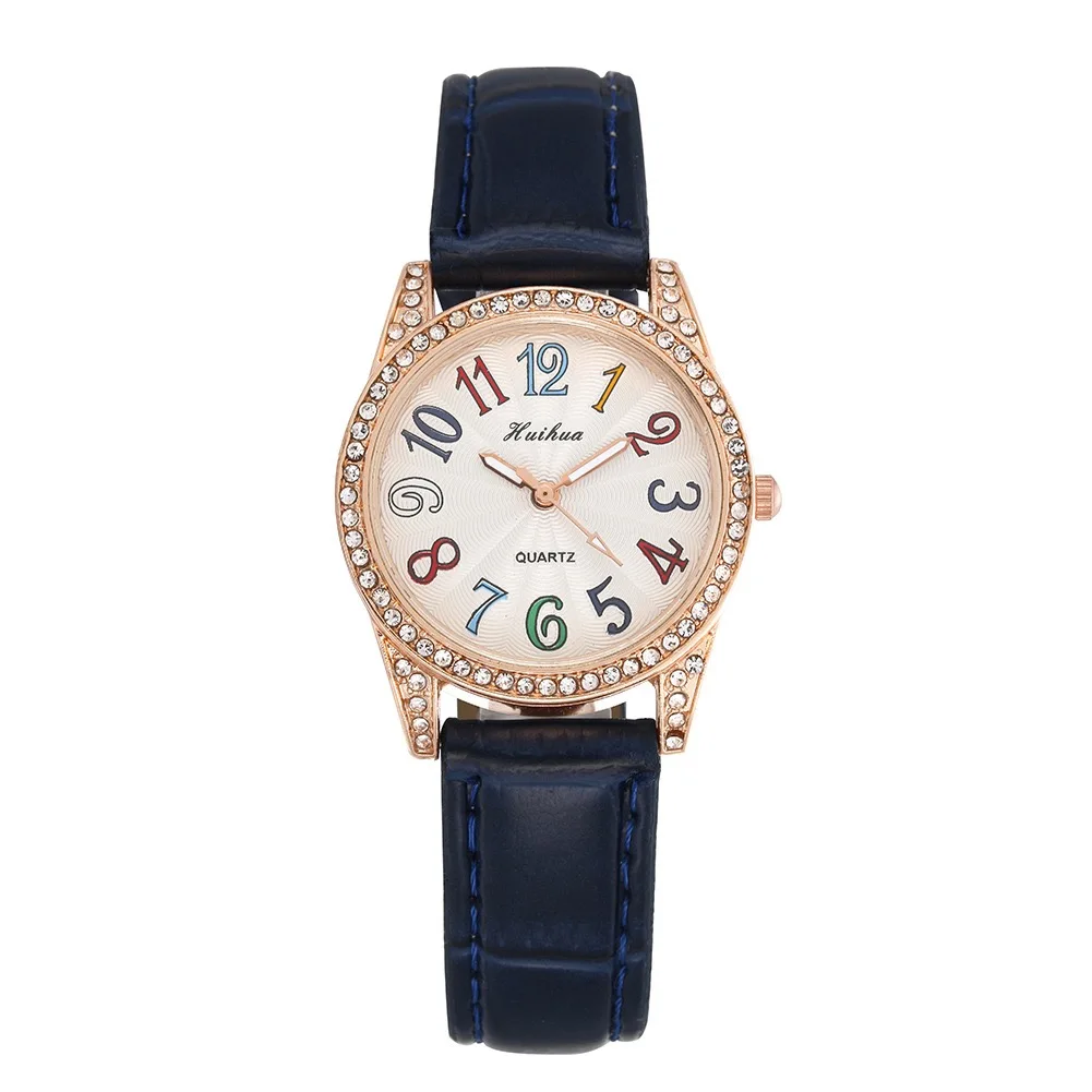 

2021 New color digital diamond women diamond high quality leather watch student quartz watch, 6 colors