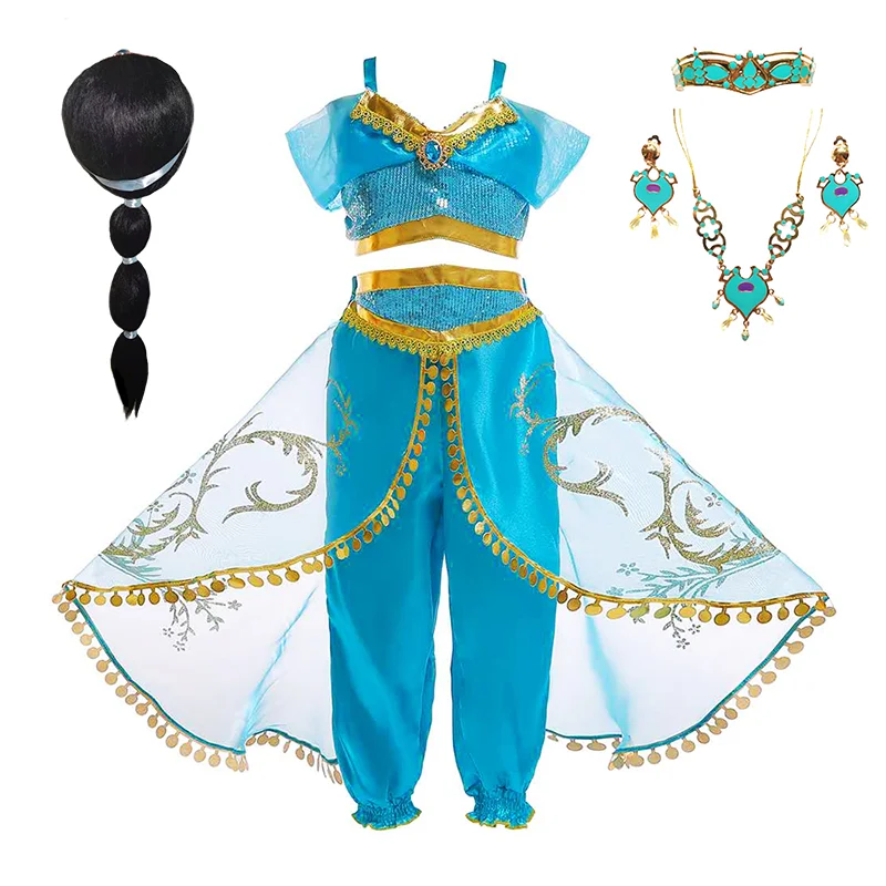 

New Cosplay Princess Jasmine children's costume anime Costume Pari Dress for Baby Girl, Photo