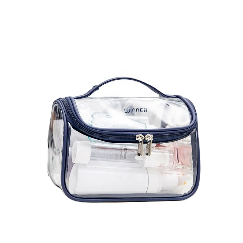 

Blue Clear PVC Cosmetic Bag PVC Transparent Makeup Bag Custom Travel Bag