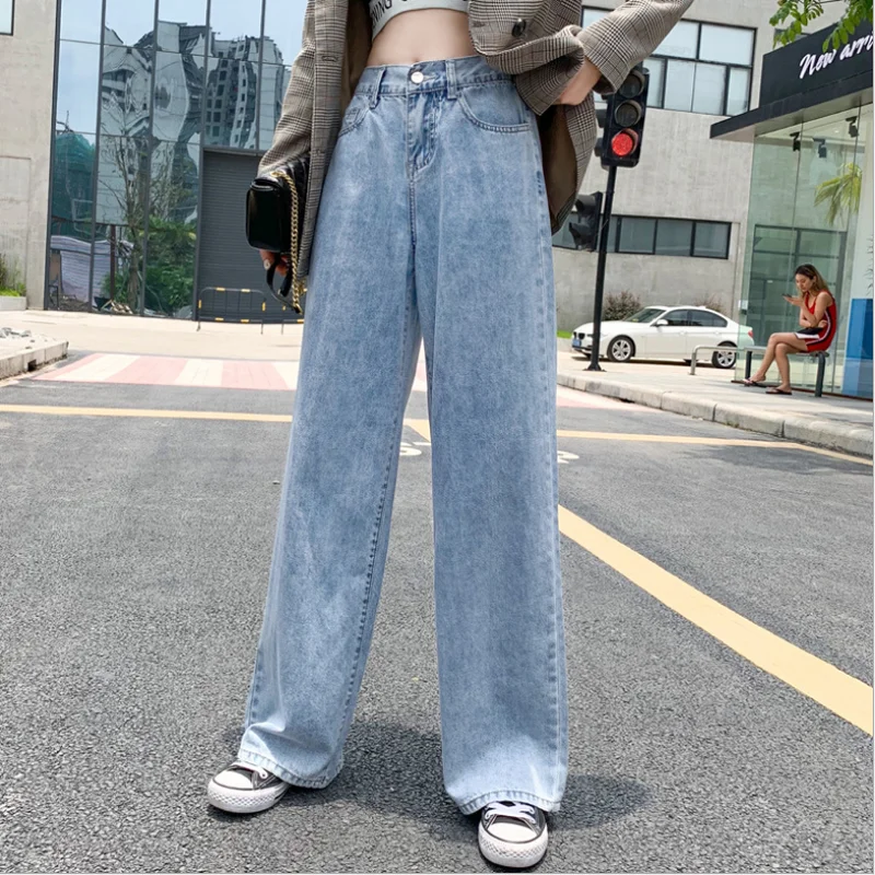 

K411 New Latest Korean Design Wide Leg Casual Jeans Pants Ladies Chic Summer Spring Denim Pants Trousers Clothing