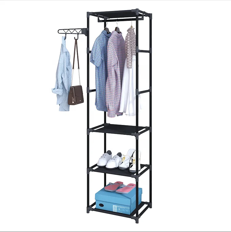 

Freestanding Multifunctional Garment Rack and Shoe Clothing Organizer Shelves Closet with Hooks