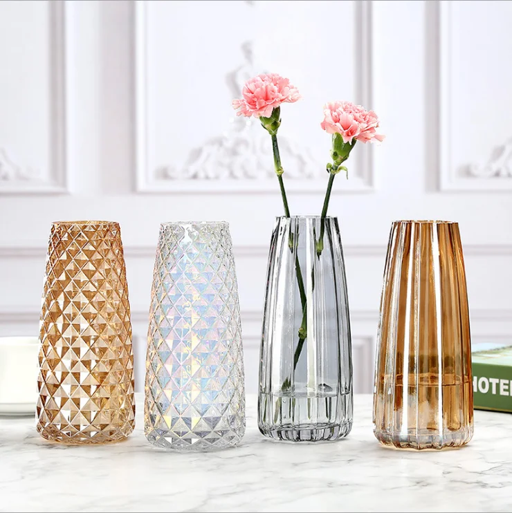 

modern colorful crystal glass vases for home deco, Gray amber transparent colorful