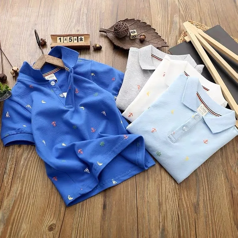 

2021 Summer New Children's Clothing Boys' Cotton Lapel Short-Sleeved T-shirt Children's Polo Shirt Baby Sailing Jacket Trendy, Picture shows