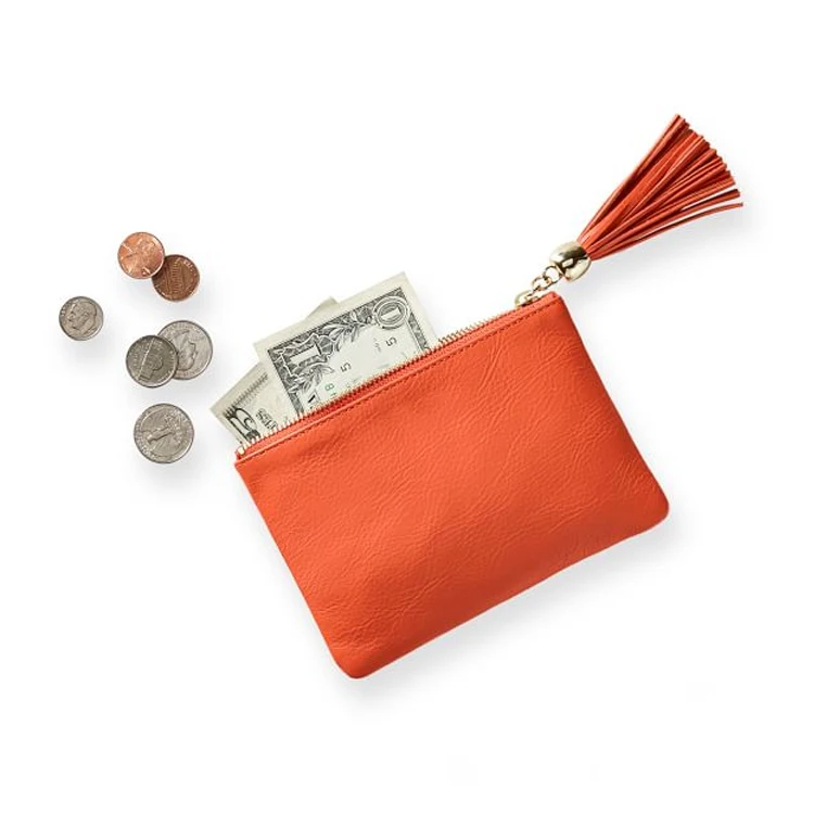 

Wholesale Small Plain Pu Leather Zipper Mini Coin Purse Women's Change Pouch With Tassel