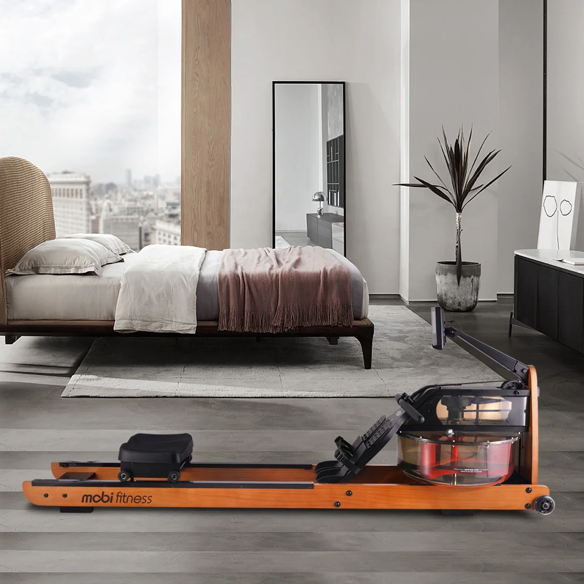 

Mobifitness Smart Rower Home Use Water Rowing Machine Commercial Rower, Wood