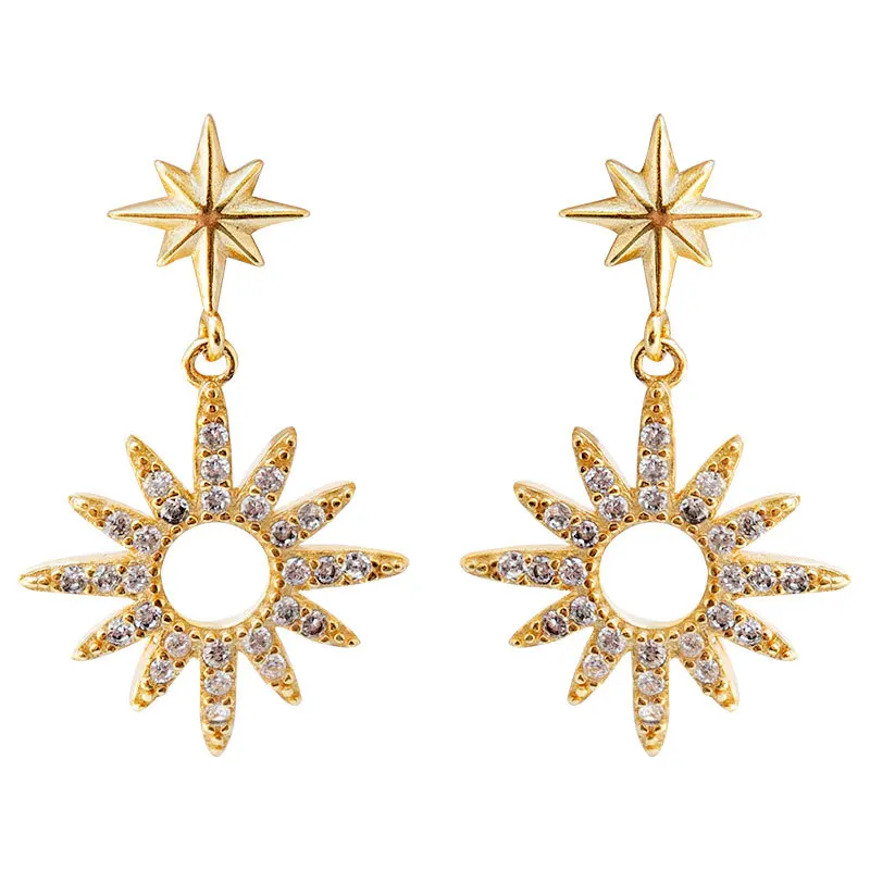 

Dylam Geometric Drop Earing 925 Earrings Korean Pendant Bling White Gold Plated Dainty Stud Zircon Trendy Star Zirconia Earring