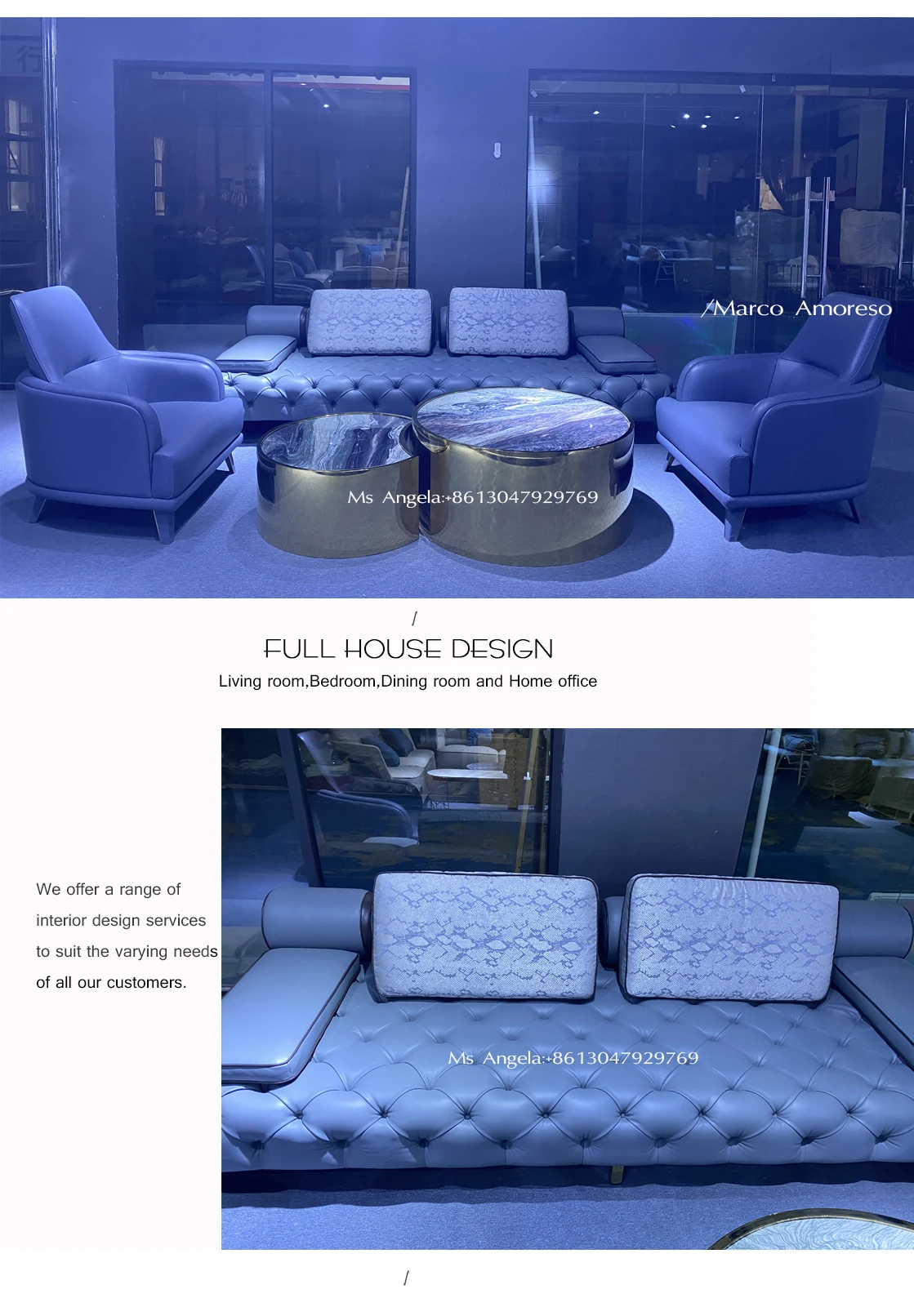 Modern Germany Living Room Leather Sofa With Gold Plated Stainless