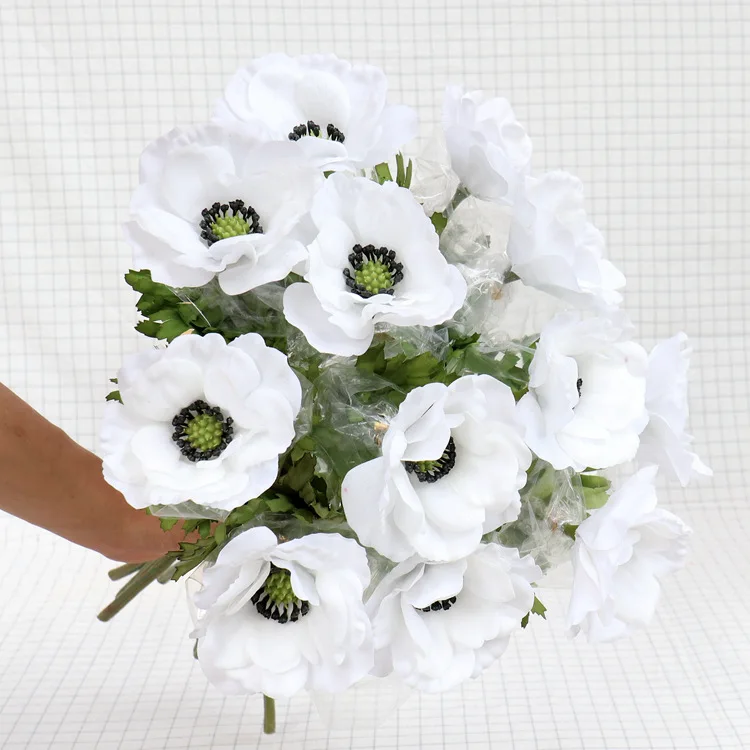 

Y-H107 Wholesale Single Silk Anemone Artificial Flower 50cm Moist Real Touch Artificial Flower For Wedding Home Decoration