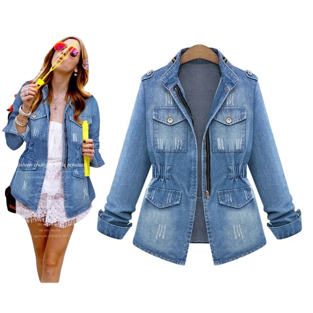 

Women's Tunic Denim Blouse Tops Long Sleeve Denim Jacket Blusas de mujer Double Pocket Slim-fit Jean Denim Top Shirt Coat