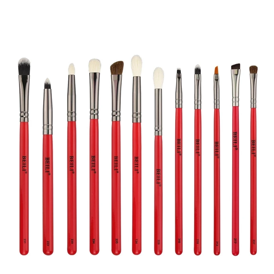 

HZM 12pcs Red Eye Makeup Brushes Tool Set Cosmetic Eyeshadow Blending Eyebrow Eyeliner Goat Bristles Makeup Brushes Kits