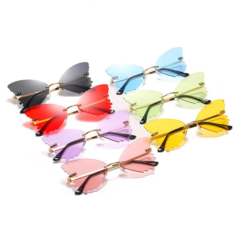 

Seaygift newest 2021 fashion trendy mens women's sun glasses rimless shades butterfly shaped sunglasses for ladies, Picture shows