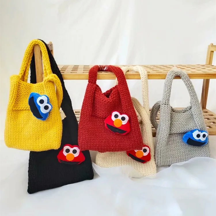 

OEM Factory Price Canvas Girl Flower Handbag Coin Purse Children's Cartoon Knitted Wool Bag