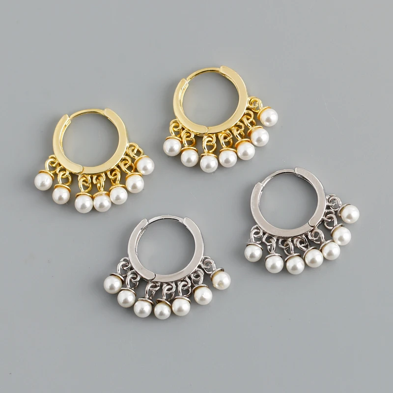 Fine Jewelry 925 Sterling Silver Hoop Earrings for Women Luxury 18k Gold Plated Charms Pearl Earrings Set Jewelry Gift