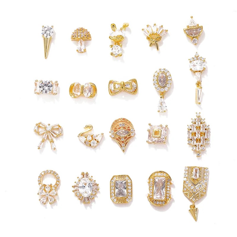 

Luxury Nail Art Charm Cubic Zircon Nail 3D Diamond Gold Plated Butterfly Knot DIY Nail Sticker Art Decoration Finger Jewelry, Colorful