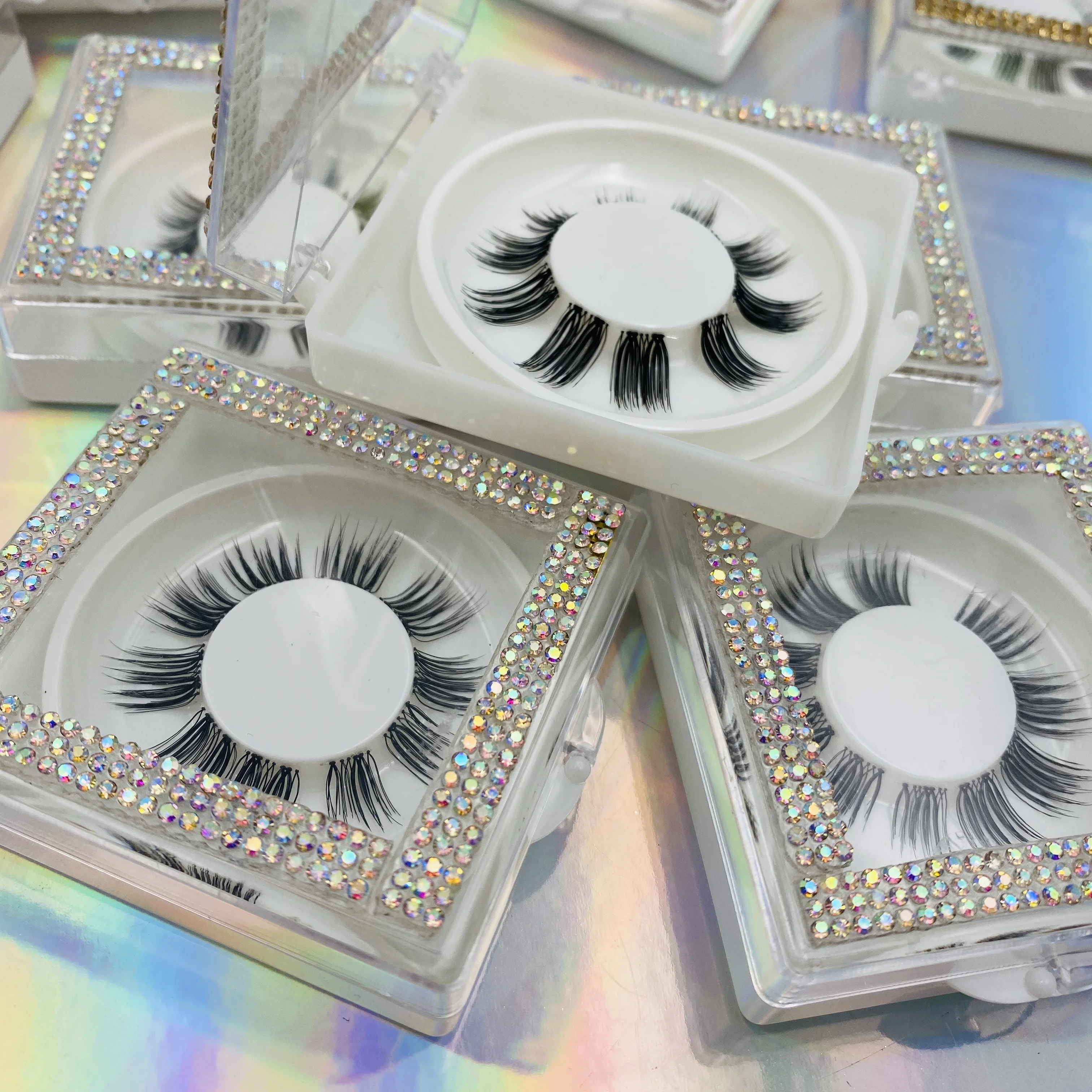 

Faux Mink Lashes private label half strip lashes natural long cutting lashes