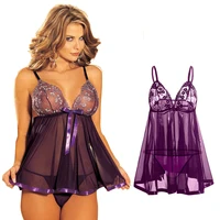 

Market Price china 2020 latest plus size hot sexy lingerie transparent babydoll bright purple wholesale in stock sleepwear