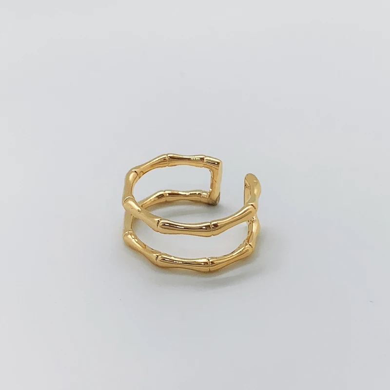 

Vershal E-56 Elegant Designer 18k Gold Plated Minimalist Bamboo Layers Open Ring For Women