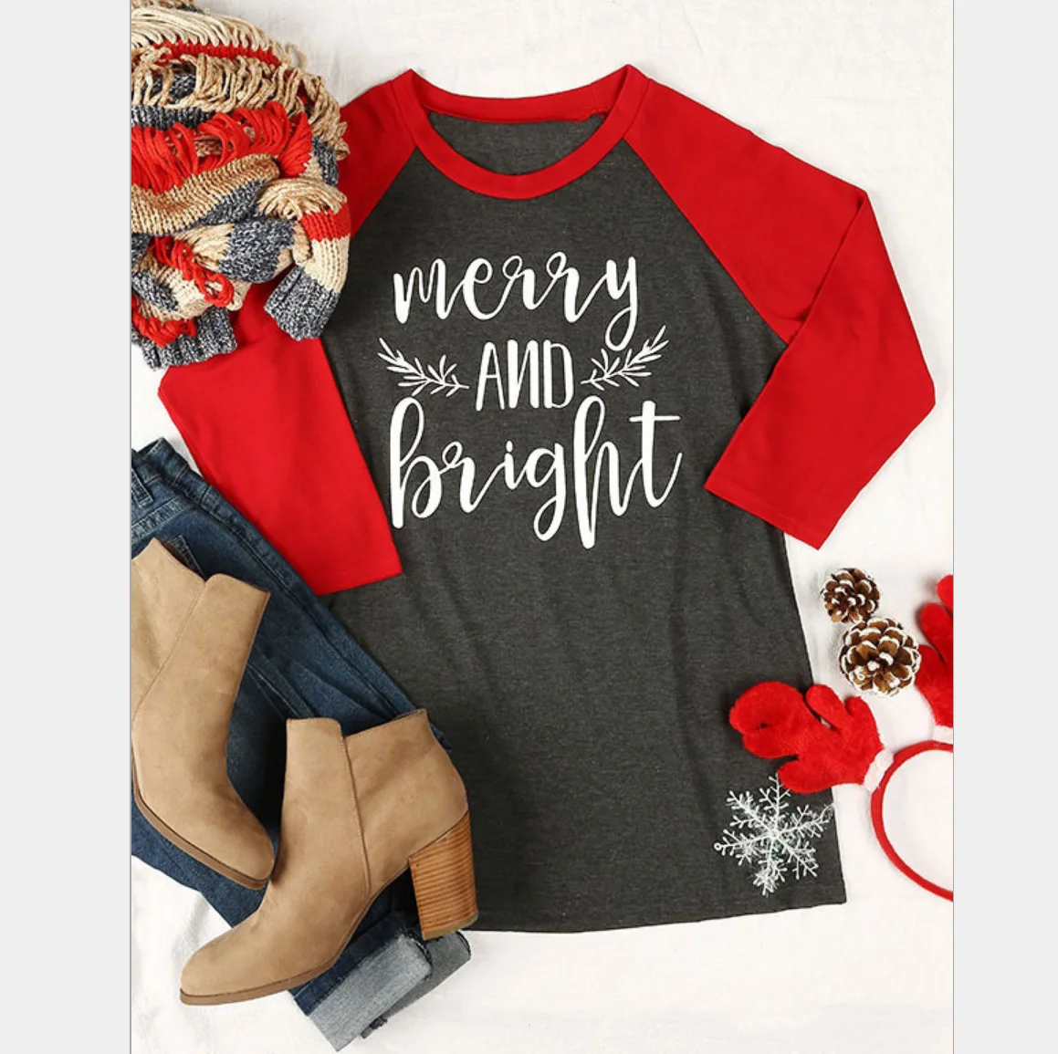 

Merry Christmas T Shirt Merry And Bright Tshirt Casual Autumn Letter Print Full Sleeve Crewneck Women Top Female Long Sleeve Tee