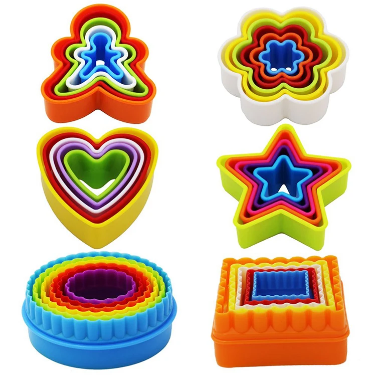 

Custom mini multi plastic Round star heart vegetable cookie cutters fondant cutters for kids, Customized color