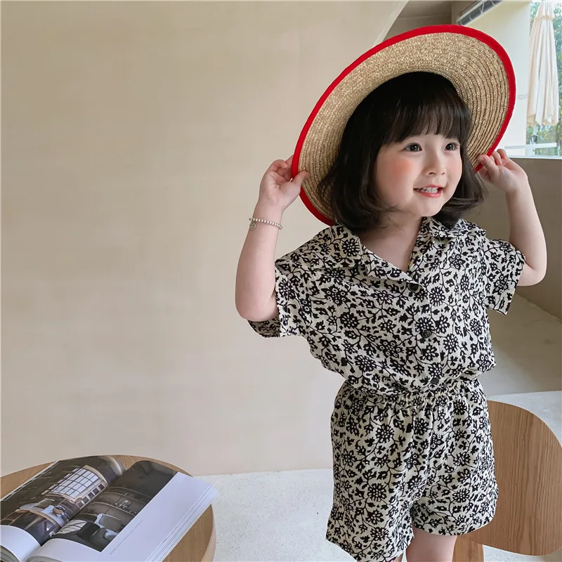 

2021 Summer New Boys Girls Suit Short Sleeve Floral T-shirt And Shorts 2 Pcs Set