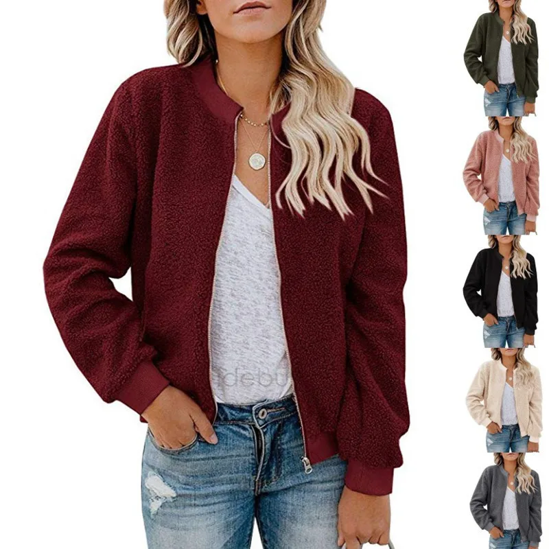 

2020 Women's Sherpa fleece jacket modeled after a casual zip-up pilot jacket with plush long sleeves and pockets