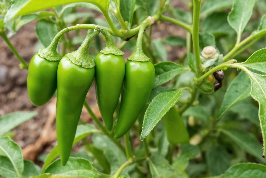 Sargento pepper plant growing in a garden with close-up details of flowers and developing peppers at various stages of maturity