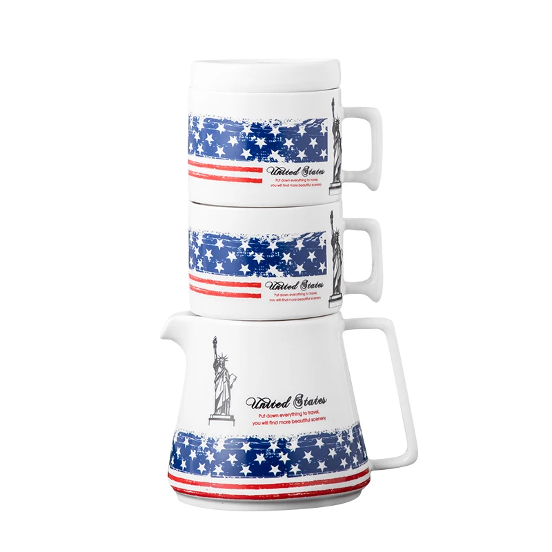 

Nordic High Quality Ceramic Flag Pot Tea Cup Sets With Teapot 2 Cups Ceramic