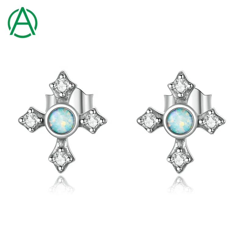 

Arthurgem Hot Sale Vintage Cross Opal Earrings Opal Stud Earrings Platinum Plated 925 Sterling Silver CLASSIC Micro Insert GDTC