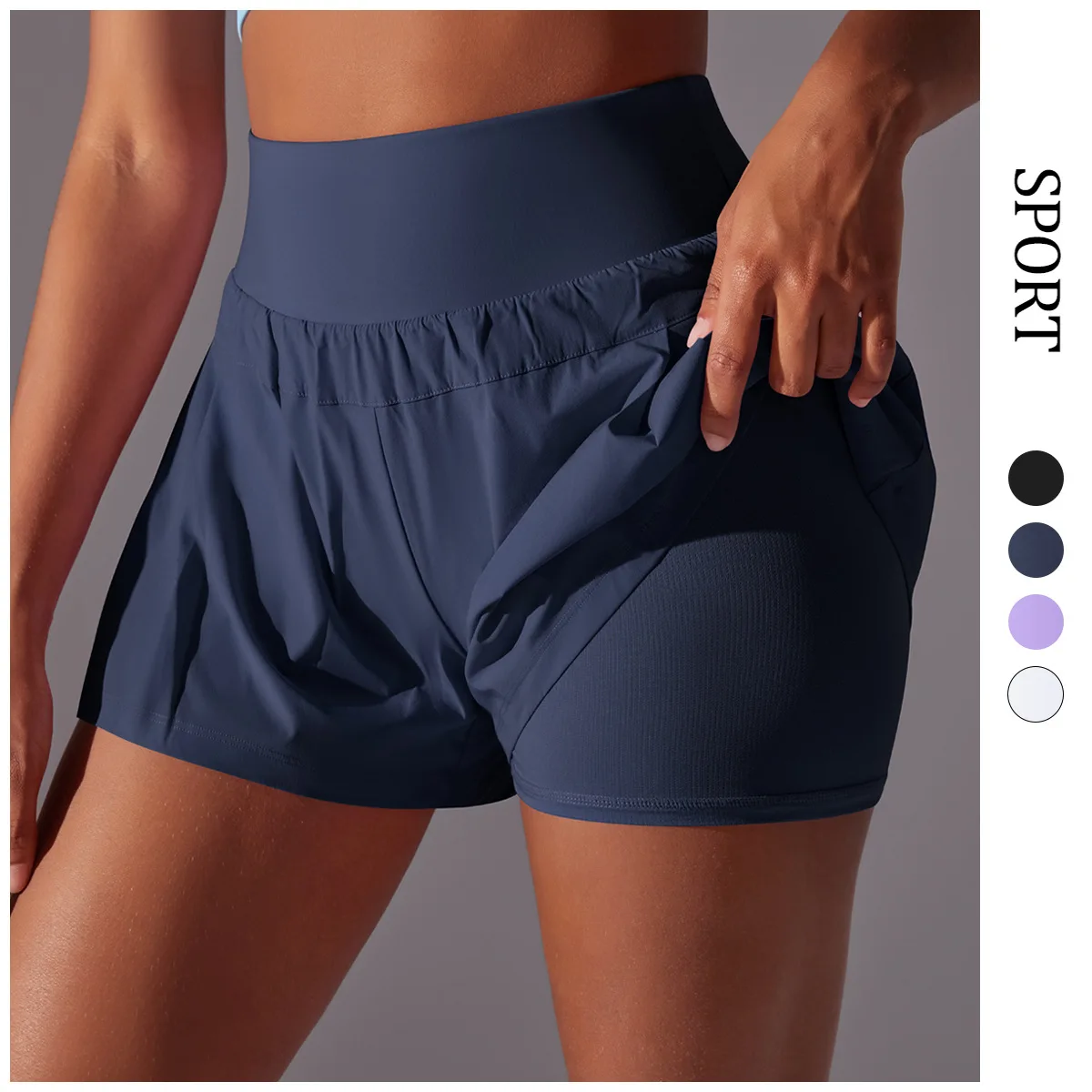 Women's Elastic Waist Biker Shorts with Liner Solid Color Mesh Quick Dry Breathable Sports Tennis Shorts for Running Fitness