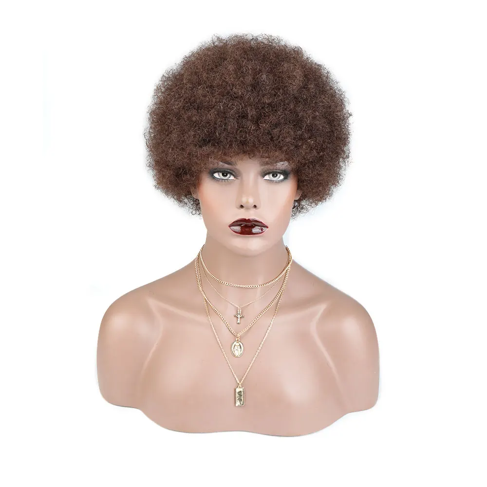 

Grobhandel unverarbeitete brasilianische Afro Kinky Curly 100% Echthaar Perucke Kurze Afro Curly Perucke fur schwarze Frauen