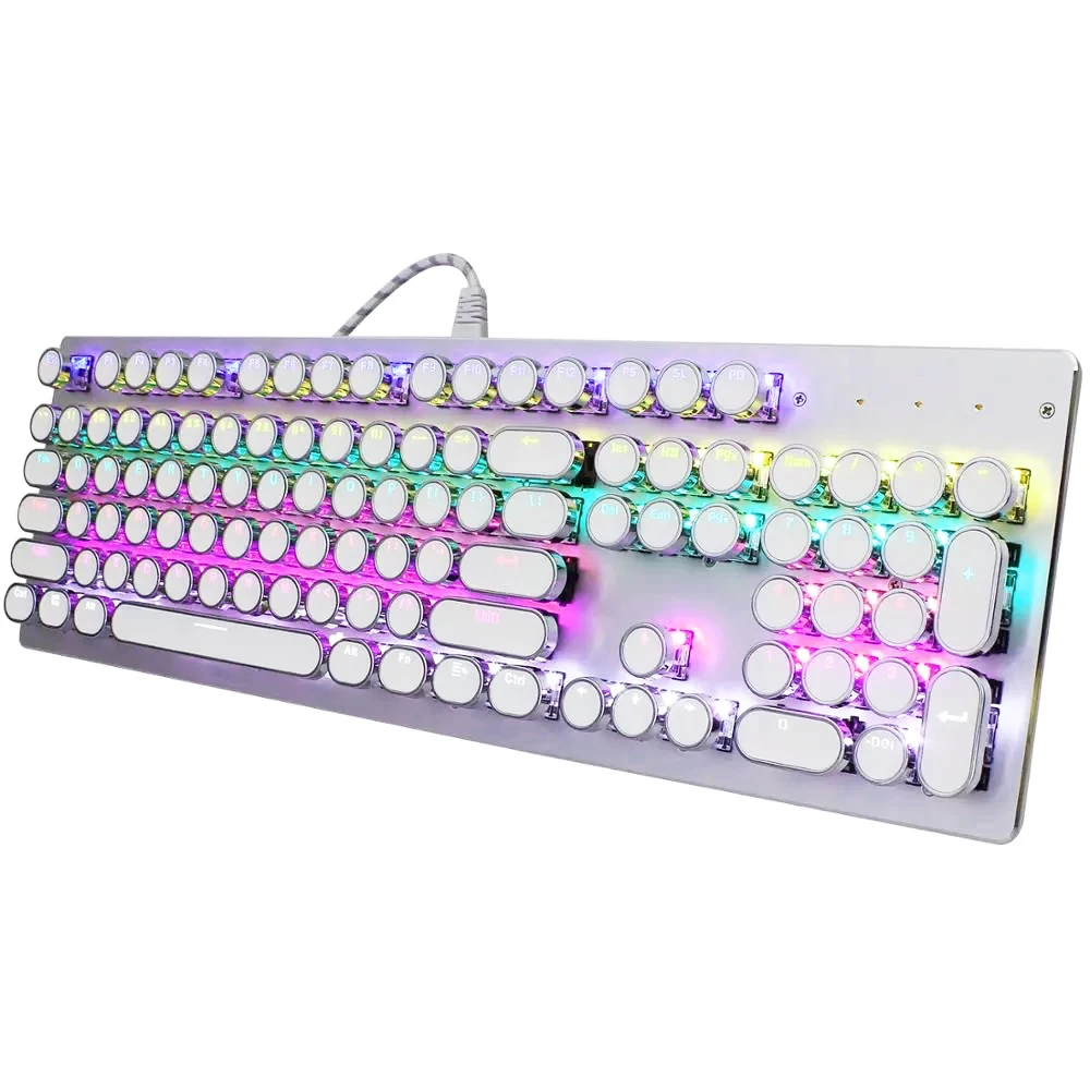 

2021 New Punk 104 Keys Gaming Keyboard LED Backlit Colour Usb Game Wired Led Water-Resistant Mechanical RGB Led Backlight, Black,white
