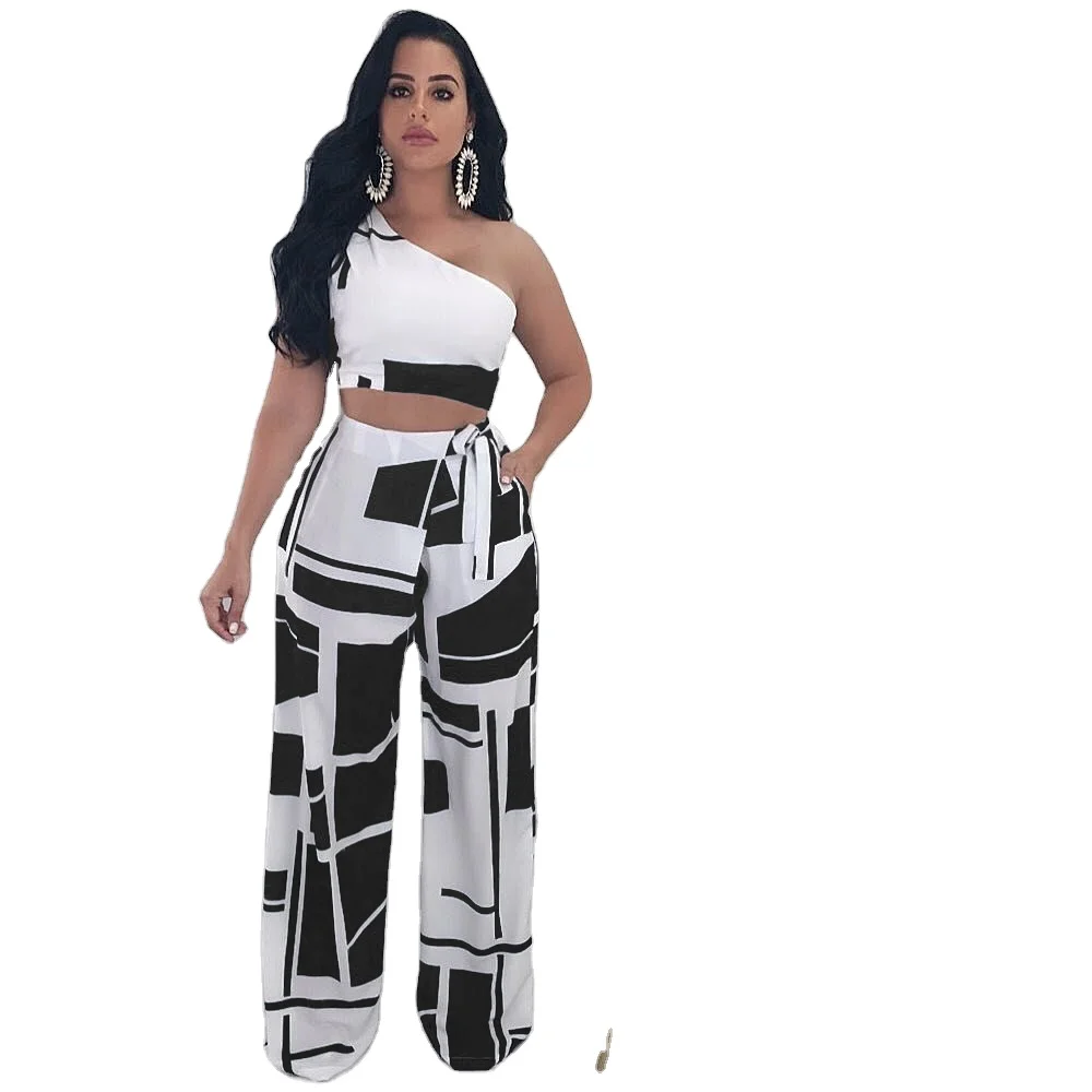 

Two-piece Set Club Wear Woman Off Shoulder Jumpsuits Sexy Spring&summer 2 Piece Summer Set Elegant Long Pants