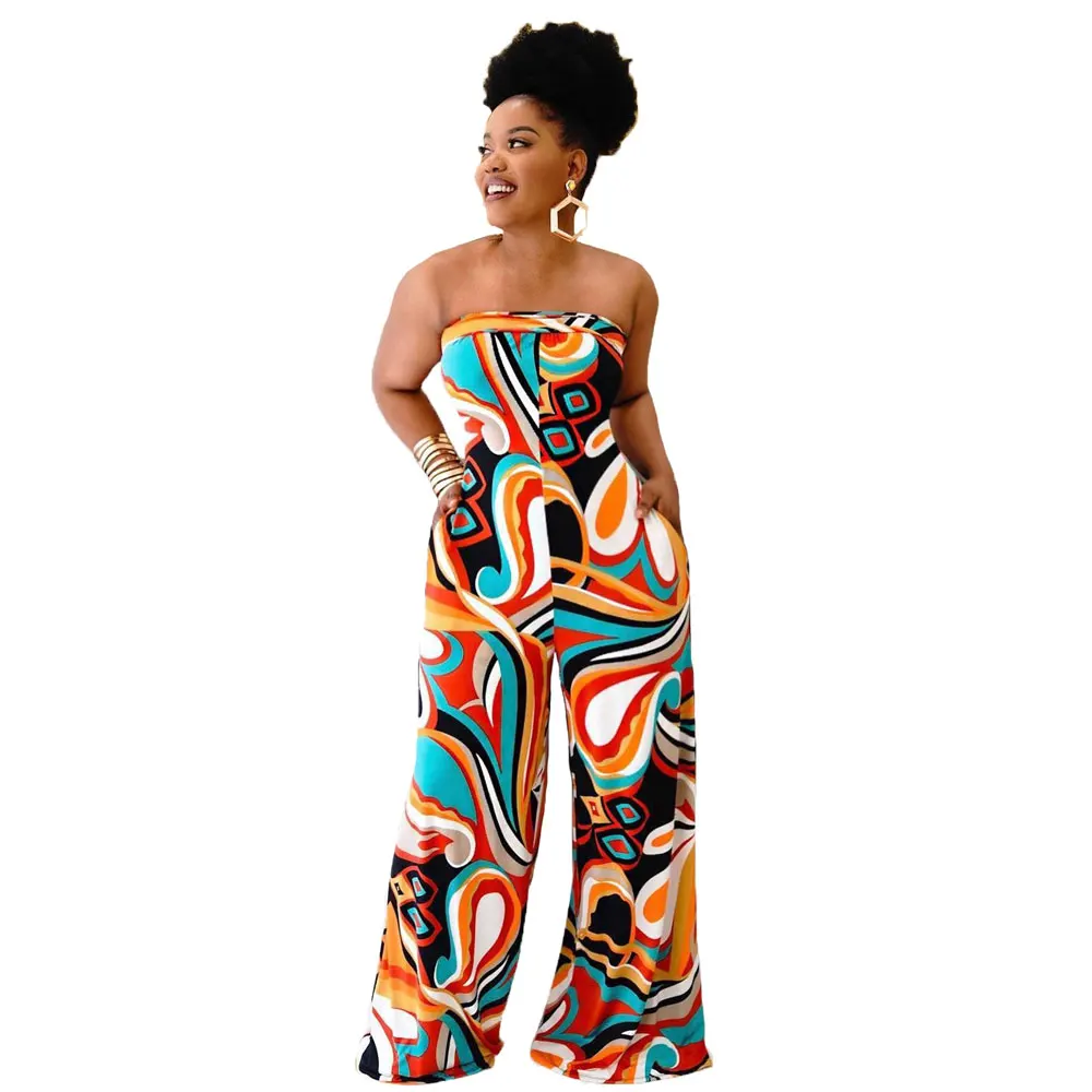 

10407-MX21 backless bow Africa printed strapless summer women jumpsuits 2021 sehe fashion