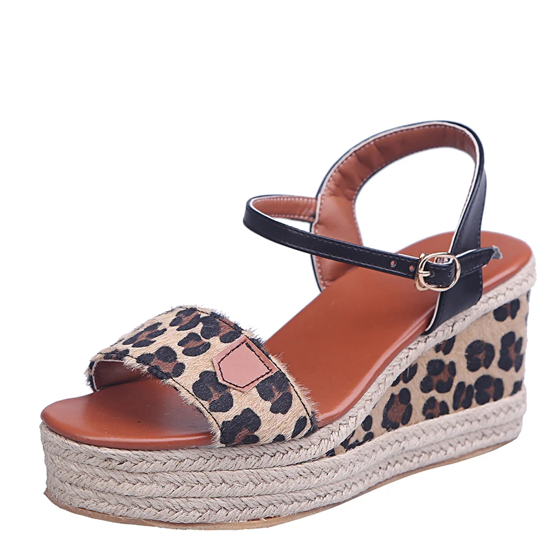 

Wholesale Hemp Rope Weaving Leopard Women Sandal