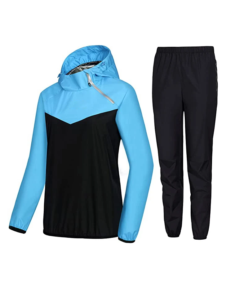 

Gym Workout Sweat Suits Speed Up Weight Loss Boxing Gym Running Slim Fitness Clothes Women Sweat Sauna Jacket Tops with Hoodie, Blue
