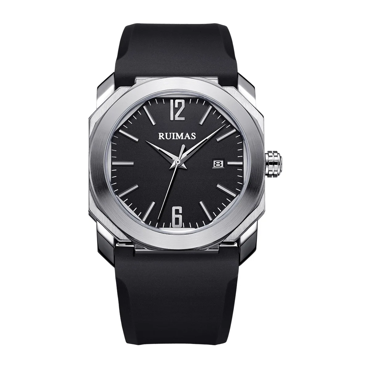 

2021 Men's Quartz Watch Silicone Strap Fashion Business Watch, Black.sliver